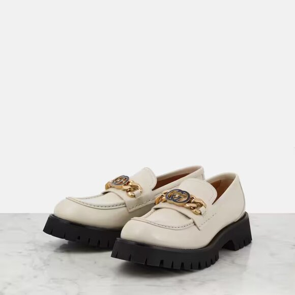 Gucci Women Jeanne Double GG Logo White Leather platform loafers - Picture 3 of 16